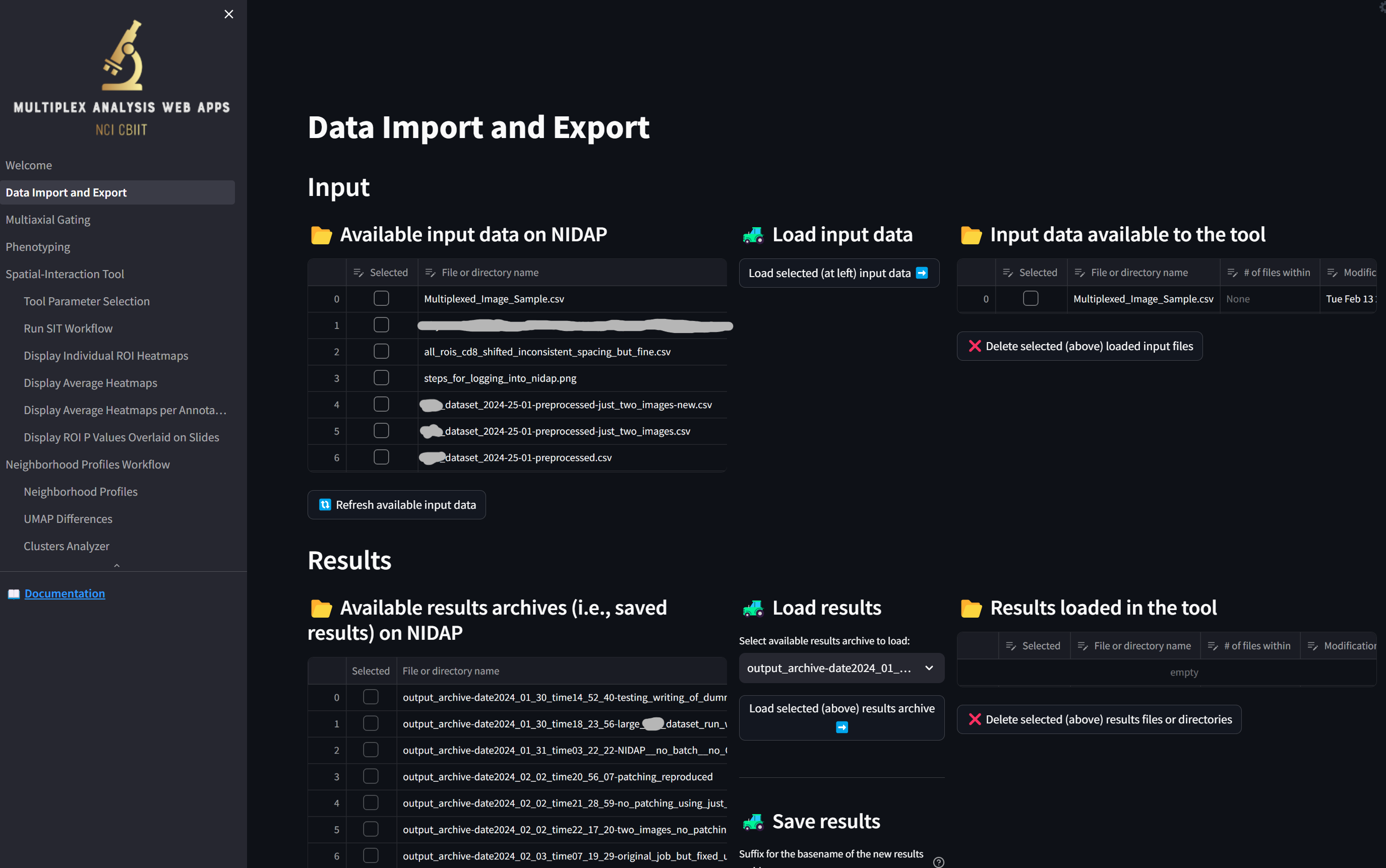 Data Import and Export page