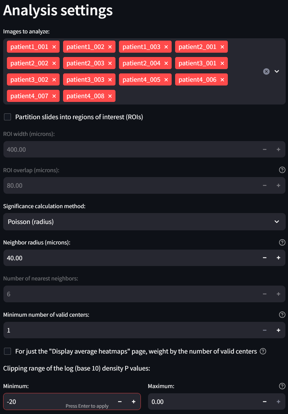 Modified analysis settings