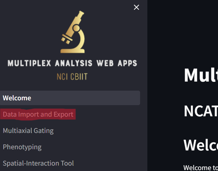 Highlighted Data Import and Export page